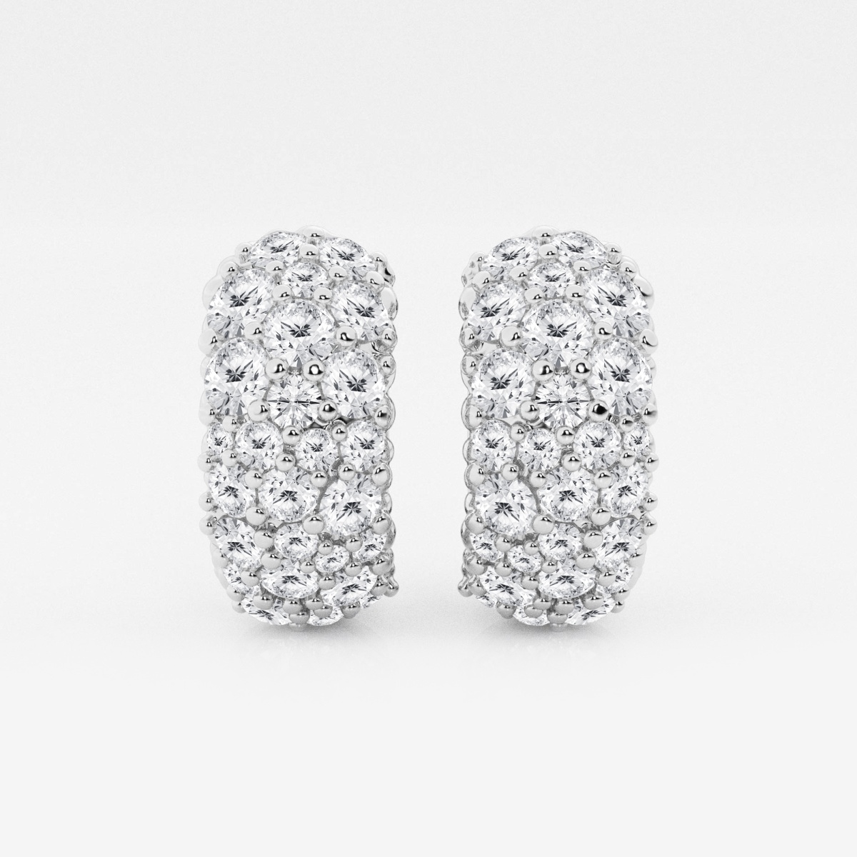 2 ctw Round Lab Grown Diamond Cluster Huggie Hoop Earrings — 14K White Gold, DE, VS1