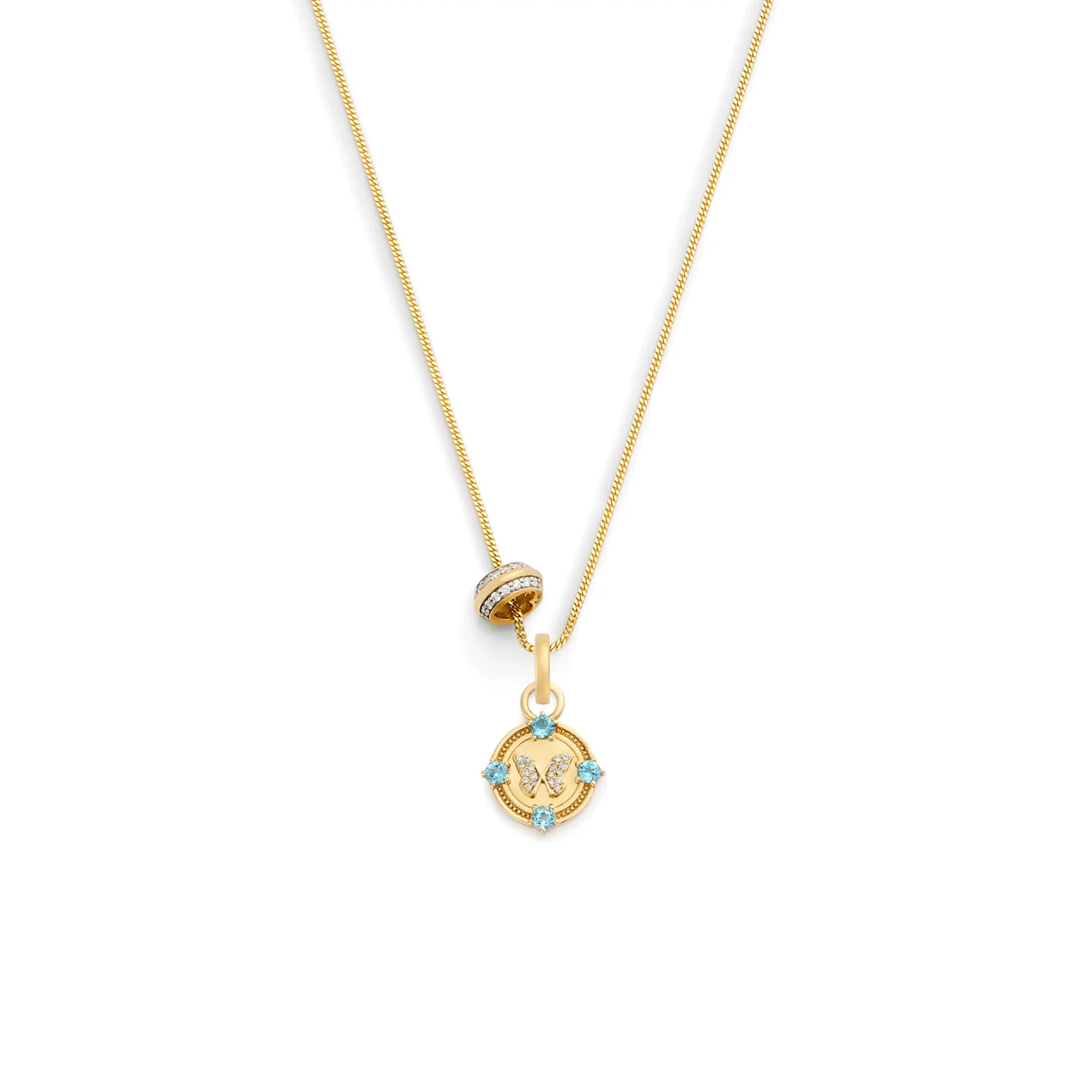 Butterfly and Knife Edge Heart Beat Fine Diamond Cut Curb Necklace