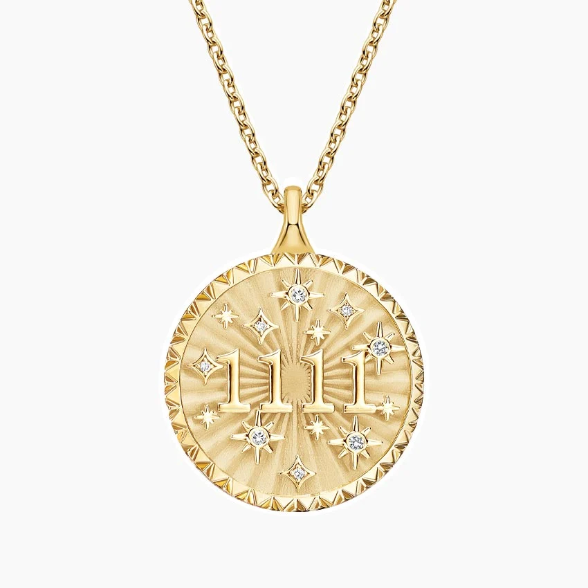 1111 Manifest Diamond Medallion Necklace in 14K Yellow Gold