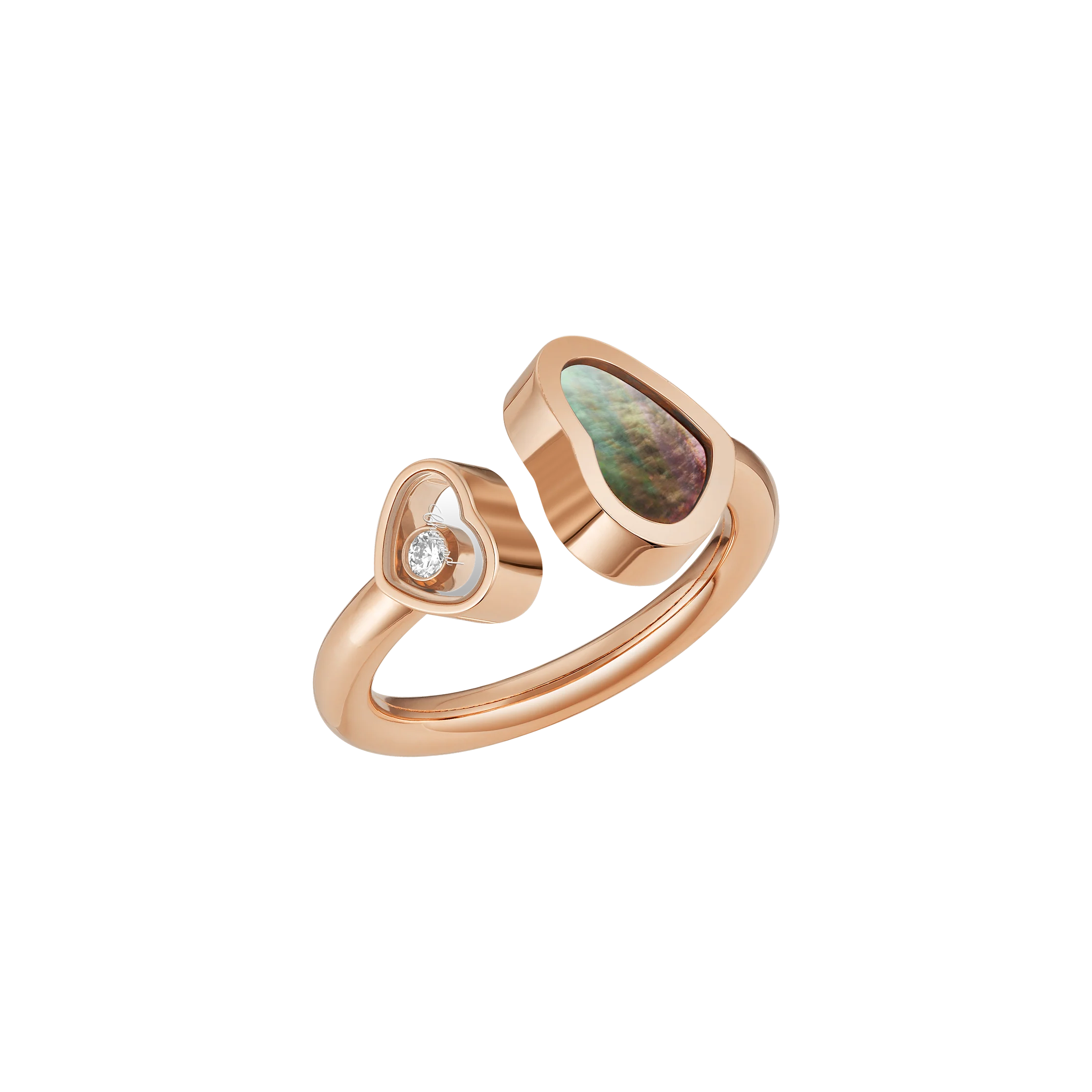 Happy Hearts Ring, ethical rose gold, diamond, black tahitian mother-of-pearl