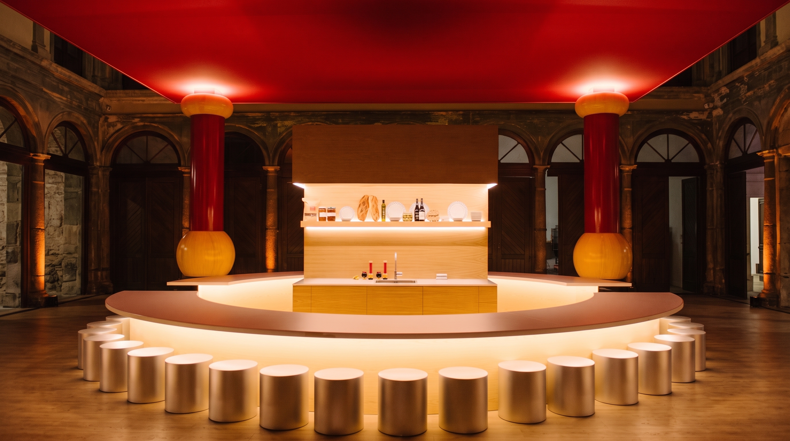Installation view of “Ettore Sottsass: Catania mia!” at Museo Civico Castello Ursino, Catania.