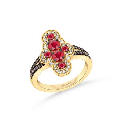 Le Vian® Ring featuring 3:4 cts. Passion Ruby®, 1:5 cts. Chocolate diamonds®, 1:5 cts. Nude diamonds™set in 14K Honey Gold
