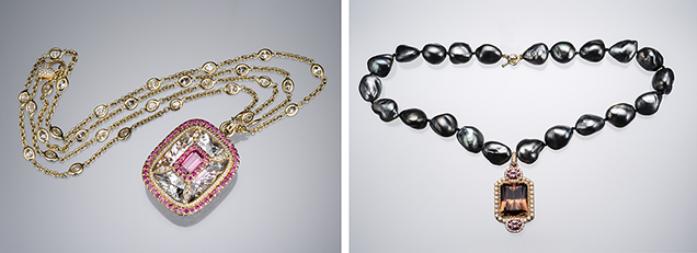 Colored stone pendants designed by Erica Courtney