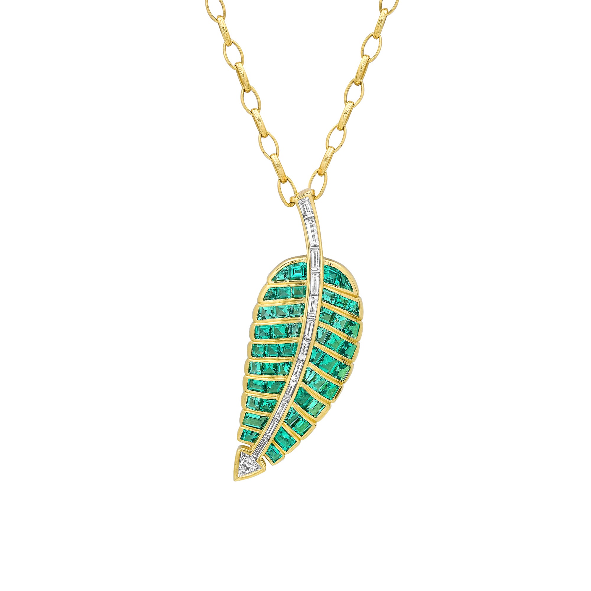 The 20th-anniversary emerald and diamond leaf necklace, a reworking of the first piece Jennifer Meyer made