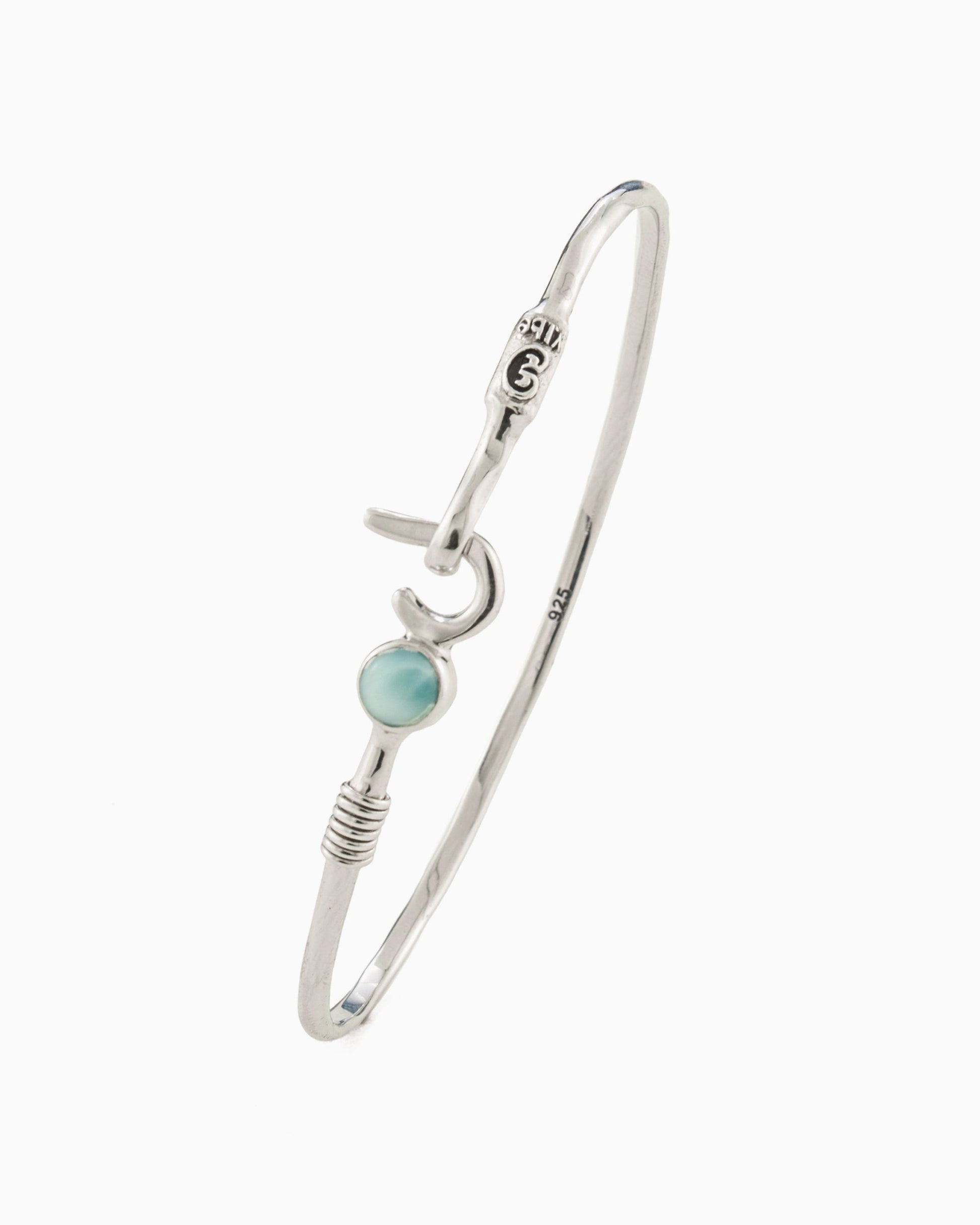 St. John Hook Bracelet with Stone, 2mm — Larimar