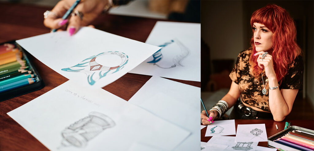 Allison Cimino sketches a ring design by hand before it goes into production