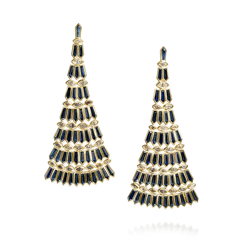Alder Earrings in graduated blue stones and gold