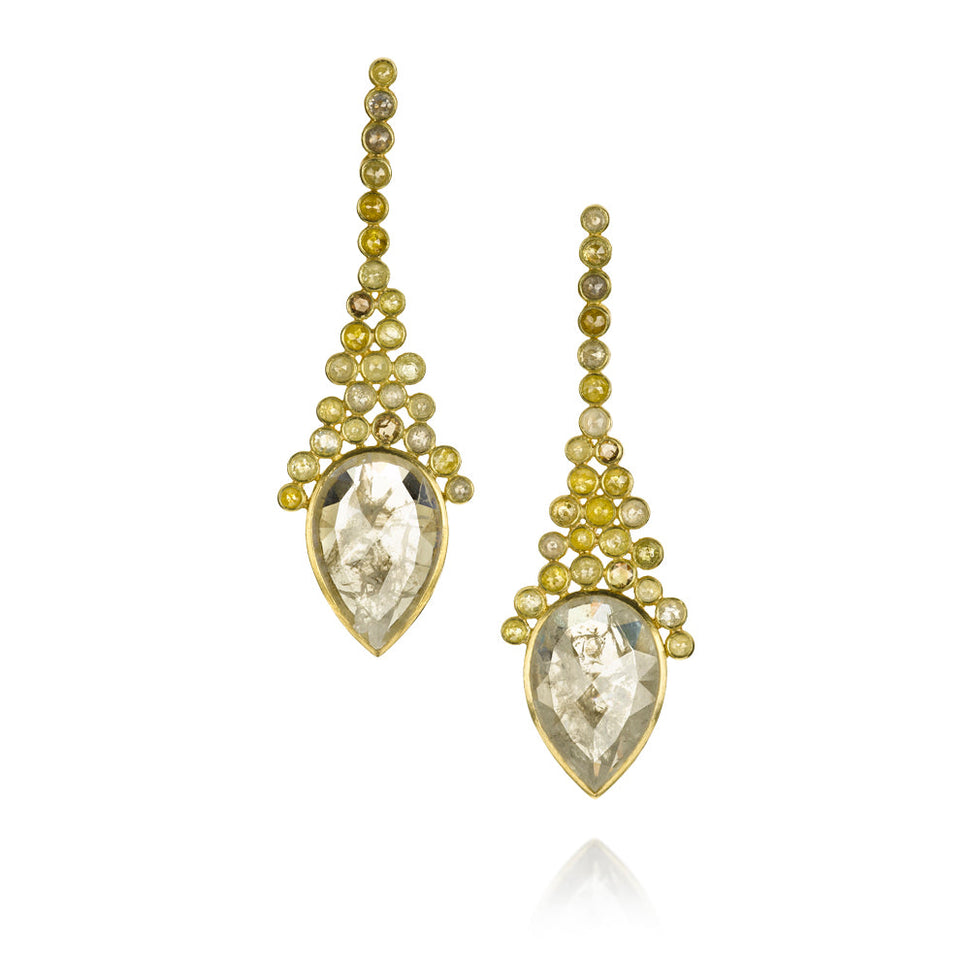 Empire Earrings with organic-looking stone surfaces in gold